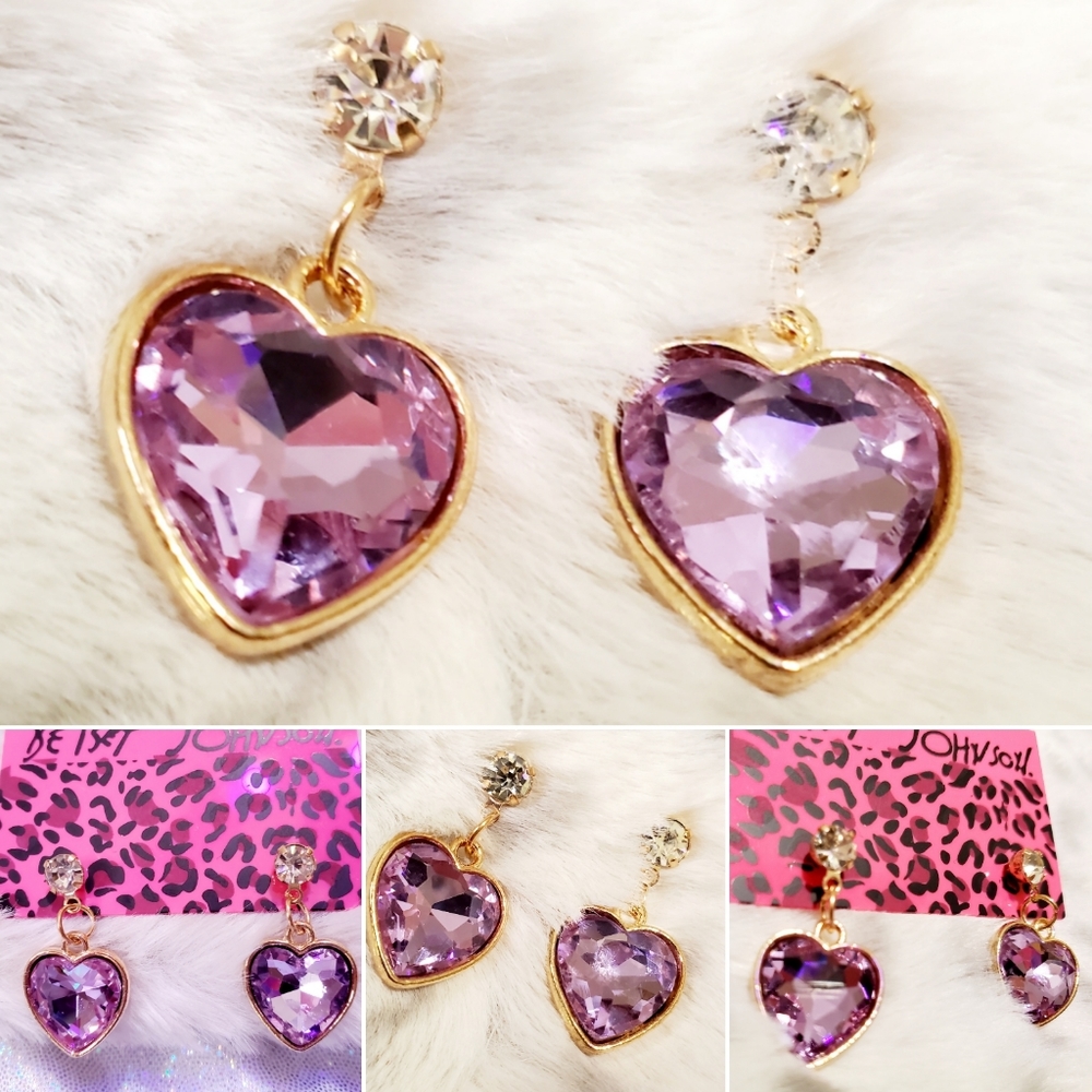 Gold white purple Crystal heart drop earrings